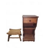 Wooden Nightstand And Woven Seat Stool