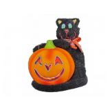 Illuminated Black Cat and Pumpkin Table Decor