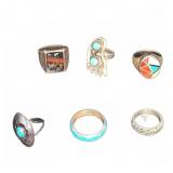 6 Native American Style Rings