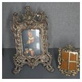 Ornate Metal Picture Frames Pair, Crest and Shield