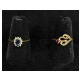 (2) Ladies 14KT Gold Sapphire / Diamond Rings
