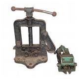 Antique Pipe Vise & Vintage Metal Bench Vise