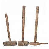 3 Vintage Sledge Hammers With Wooden Handle