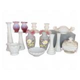 Milk Glass and Enameled Art Glass Vases