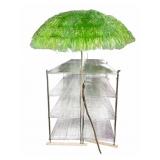 Tiki-Style Thatched Umbrella, Carved Walking