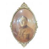 Oval WWI (?) Portrait in Ornate Metal Frame