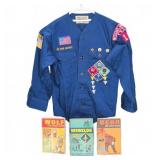 Cub Scout Uniform Shirt W/ Patches & 3 Handbooks