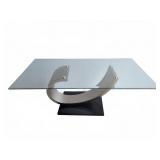 Modern Glass and Metal Curved Base Coffee Table