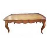 Wood Coffee Table With Shaped Leather Top