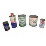 Five Vintage Oil and Paint Cans