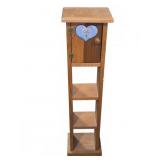 Wooden Stand With Shelves and Heart-Decorated Door