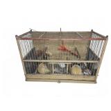 Wooden Bird Cage With Faux Birds and Ceramic Feeds
