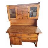 Wooden Kitchen Hutch With Drawers And Glass Doors