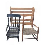 2 Wooden Rocking Chairs With Quilt Rack