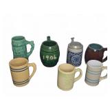 7 Stoneware And Ceramic Beer Steins And Mugs