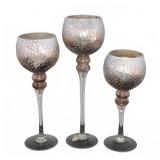 3 Metallic Silver Glass Candle Holders