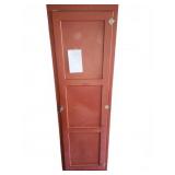 Red Painted Wood Tall Cabinet With Shelves