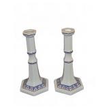Pair Hand Painted Italian Porcelain Candlesticks