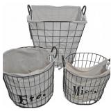 3 Wire Laundry Baskets with Fabric Liners