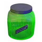 Uranium Green Ribbed Glass Cookie Jar With Lid