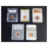 Five Graded Lincoln Cents, Mixed Dates and