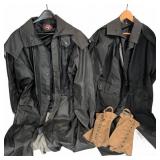 2 Black Oilskin Dusters With Gaiters