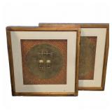 Pair Asian Style Framed Door Plate Wall Art