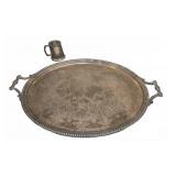 Silver Plated Tray With Handles and Tankard