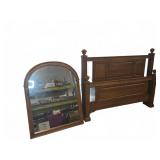 Oak Queen Headboard, Footboard, Mirror Set