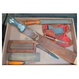 Vintage Sharpening Stones Knives & Strop Lot