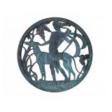 Patinated Metal Circular Wall Plaque With Huntress