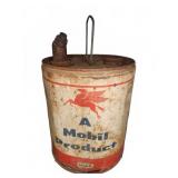 Mobil Oil Metal Can With Handle And Pegasus Logo
