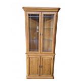 Oak Corner Curio Cabinet W/ Glass Doors & Shelf