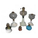 Glass and Milk Glass Oil Lamps Lot