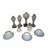 Glass Oil Lamps & 3 Blue Opaline-Shades