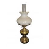 Brass Electric Table Lamp With White Glass Shade