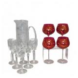 Toscany Floral Etched Glassware Set With Pitcher