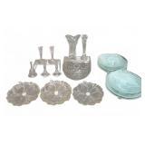 Glassware Lot With Vases, Plates, Candlesticks