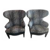 Pair Ethan Allen Zebra Print Wingback Chairs