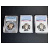 3 Graded Kennedy Half Dollars 1976-S, 1989-S,
