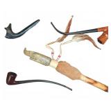 4 Smoking Pipes With Stone And Fur Decor
