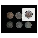 6 Liberty Head Large Cent Coins, Asst. Years