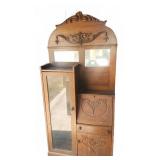 Carved Oak Hall Tree With Mirror And Cabinet
