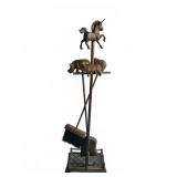 Brass Animal Figural Fireplace Tool Set W/ Stand