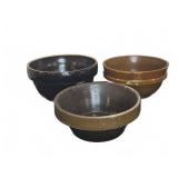 3 Stoneware Mixing Bowls Assorted Glaze