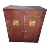 Red Painted Wood Cabinet With Fruit Decals