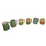 6 German Stoneware Beer Steins Relief Motif