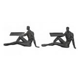 Pair Cast Metal Seated Figure Candle Holders