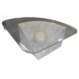 Glass Top Coffee Table With Stone Sculptural Base