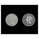 1867 and 1865 United States Three-Cent Pieces